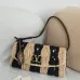 Valentino 22116 Garavani Devain Black Beige Striped Raffia Shoulder Crossbody Handbag #A65998