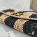 Valentino 22116 Garavani Devain Black Beige Striped Raffia Shoulder Crossbody Handbag #A65998