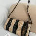 Valentino 22116 Garavani Devain Black Beige Striped Raffia Shoulder Crossbody Handbag #A65998