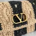Valentino 22116 Garavani Devain Black Beige Striped Raffia Shoulder Crossbody Handbag #A65998