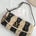 Valentino 22116 Garavani Devain Black Beige Striped Raffia Shoulder Crossbody Handbag #A65998