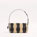 Valentino 22116 Garavani Devain Black Beige Striped Raffia Shoulder Crossbody Handbag #A65998