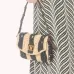 Valentino 22116 Garavani Devain Black Beige Striped Raffia Shoulder Crossbody Handbag #A65998