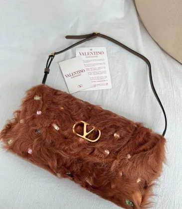 Valentino 22117 26SS Faux Fur Crystal Embellished V Logo Underarm Shoulder Handbag #A65997