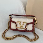 Valentino MINI LOC Shearling &amp; Leather Crossbody Bag 20×11×5cm #A65017