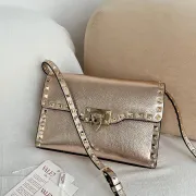 Valentino Rockstud Metallic Leather Envelope Crossbody Bag 22.5×5×16cm #A65019