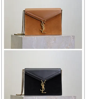 SAINT LAURENT Cassandra Envelope Crossbody Bag Set – Tan Leather-Suede &amp; Black Velvet with Gold YSL Logo (Detachable Chain Strap) #A58773