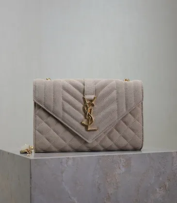 SAINT LAURENT Cassandra Envelope Crossbody Bag Set – Tan Leather-Suede &amp; Black Velvet with Gold YSL Logo (Detachable Chain Strap) #A58774