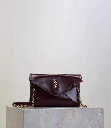 SAINT LAURENT Cassandre Envelope Chain Pouch – Hot Wine Lambskin Leather with Gold YSL Logo #A58760