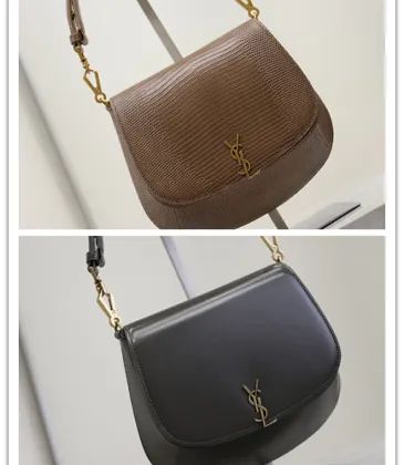 SAINT LAURENT Kaia Small Saddle Bag Set – Brown Croc-Embossed &amp; Black Smooth Leather with Gold YSL Logo #A58765