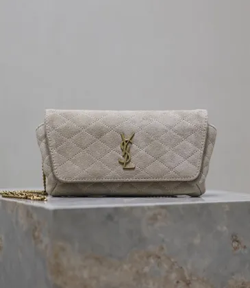 SAINT LAURENT Kaia Small Saddle Bag Set – Brown Croc-Embossed &amp; Black Smooth Leather with Gold YSL Logo #A58766