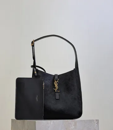 SAINT LAURENT Le 5 à 7 Hobo Bag Set – Black Haircalf with Matching Pouch &amp; Gold YSL Logo (Adjustable Strap) #A58770