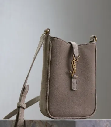 SAINT LAURENT Le 5 à 7 Small Bucket Bag – Taupe Suede Leather with Gold YSL Logo (Adjustable Crossbody Strap) #A58767