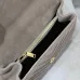 SAINT LAURENT Loulou Fringe Medium Shoulder Bag – Dusty Beige Suede with Chevron Quilt &amp; Gold YSL Logo (Convertible Chain Strap) #A58779
