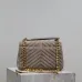SAINT LAURENT Loulou Fringe Medium Shoulder Bag – Dusty Beige Suede with Chevron Quilt &amp; Gold YSL Logo (Convertible Chain Strap) #A58779