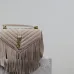 SAINT LAURENT Loulou Fringe Medium Shoulder Bag – Dusty Beige Suede with Chevron Quilt &amp; Gold YSL Logo (Convertible Chain Strap) #A58779