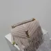 SAINT LAURENT Loulou Fringe Medium Shoulder Bag – Dusty Beige Suede with Chevron Quilt &amp; Gold YSL Logo (Convertible Chain Strap) #A58779