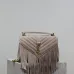 SAINT LAURENT Loulou Fringe Medium Shoulder Bag – Dusty Beige Suede with Chevron Quilt &amp; Gold YSL Logo (Convertible Chain Strap) #A58779