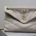 SAINT LAURENT Loulou Medium Shoulder Bag – Light Beige Suede with Chevron Quilt &amp; Gold YSL Logo (Convertible Chain Strap) #A58772