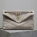 SAINT LAURENT Loulou Medium Shoulder Bag – Light Beige Suede with Chevron Quilt &amp; Gold YSL Logo (Convertible Chain Strap) #A58772