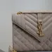 SAINT LAURENT Loulou Small Envelope Crossbody Bag – Dusty Beige Suede with Mixed-Quilt Stitching &amp; Gold YSL Logo (Detachable Chain Strap) #A58777