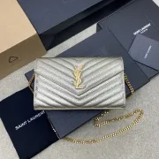 Glamorous Saint Laurent Metallic Gold Chain Wallet with Iconic YSL Logo Detailing #A50104 Glamorous Saint Laurent Metallic Gold Chain Wallet with Iconic YSL Logo Detailing #A50104