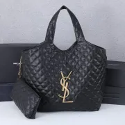 Yves Saint Laurent Black Quilted Leather Tote Bag With Gold Logo And Matching Pouch #A50844 Yves Saint Laurent Black Quilted Leather Tote Bag With Gold Logo And Matching Pouch #A50844