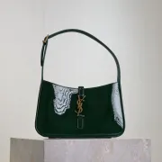 Yves Saint Laurent Green Patent Leather Hobo Bag With Gold Logo And Structured Design #A50817