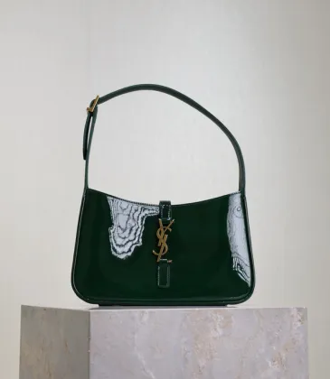 Yves Saint Laurent Green Patent Leather Hobo Bag With Gold Logo And Structured Design #A50817 Yves Saint Laurent Green Patent Leather Hobo Bag With Gold Logo And Structured Design #A50817