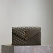 YSL Quilted Envelope Bag With Gold Chain Strap And Iconic Logo In Olive Green #A50333 YSL Quilted Envelope Bag With Gold Chain Strap And Iconic Logo In Olive Green #A50333