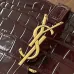 YSL Cléo 5 à 7 Glossy Croc Embossed Leather Underarm Bag Gold Logo Handbag #A65969