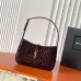 YSL Cléo 5 à 7 Glossy Croc Embossed Leather Underarm Bag Gold Logo Handbag #A65969