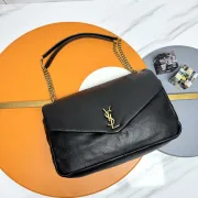 Yves Saint Laurent Black Leather Shoulder Bag With Signature Gold YSL Logo #A50996 Yves Saint Laurent Black Leather Shoulder Bag With Signature Gold YSL Logo #A50996