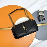 Yves Saint Laurent Black Leather Shoulder Bag With Gold YSL Logo #A50997 Yves Saint Laurent Black Leather Shoulder Bag With Gold YSL Logo #A50997
