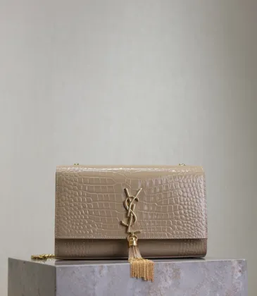 Saint Laurent Croc - Embossed Leather Crossbody Bag With Gold Tassel size:24×15×5cm #A53697 Saint Laurent Croc - Embossed Leather Crossbody Bag With Gold Tassel size:24×15×5cm #A53697