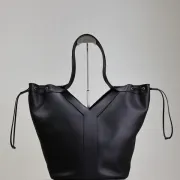YSL Black Leather Tote Bag With Distinctive V - Shaped Structure #A51652 YSL Black Leather Tote Bag With Distinctive V - Shaped Structure #A51652