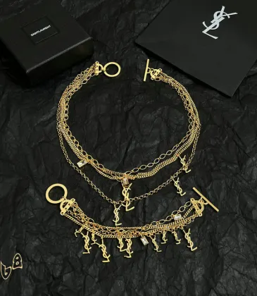 Saint Laurent Cassandre Multi Layer Logo Charm Gold Choker Necklace for Women #A65948