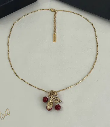 Saint Laurent Gold Cherry Pendant Necklace Designer Leaf Charm Women Jewelry #A65949