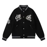 AMIRI Black Varsity Jacket With Intricate Embroidered Logos And Musical Note Accents #A54284 AMIRI Black Varsity Jacket With Intricate Embroidered Logos And Musical Note Accents #A54284