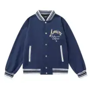 Amiri Navy Blue Varsity Jacket With Embroidered Logo And Striped Details #A54437 Amiri Navy Blue Varsity Jacket With Embroidered Logo And Striped Details #A54437