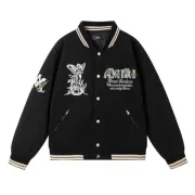 Black AMIRI Bomber Jacket With Angel And Garden Embroidery For Fashion Fans #A54406 Black AMIRI Bomber Jacket With Angel And Garden Embroidery For Fashion Fans #A54406