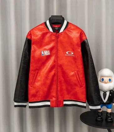 Balenciaga Red Faux Leather NBA 10 Heavy Embroidery Varsity Jacket #B68987