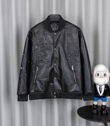 Chrome Hearts Black Faux Leather Heavy Embroidery Varsity Jacket #B68985