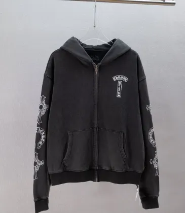 Chrome Hearts Full Zip Hooded Jacket With Cross Print On Sleeves, Vintage Black #B69219