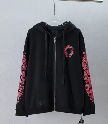 Chrome Hearts Pink Horseshoe Floral Print Full Zip‑Up Hoodie Jacket, Black #B67636 Chrome Hearts Pink Horseshoe Floral Print Full Zip‑Up Hoodie Jacket, Black #B67636