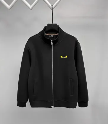 Fendi Full Zip Stand Collar Sweat Jacket With Yellow Eyes Logo, Black #B69216