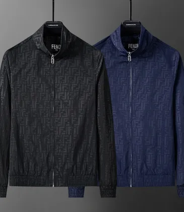 Fendi Men FF Embossed Stand‑Collar Zip‑Up Jacket | Black & Navy Blue #B67968 Fendi Men FF Embossed Stand‑Collar Zip‑Up Jacket | Black & Navy Blue #B67968