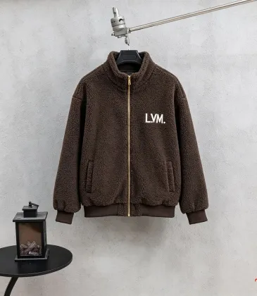 Louis Vuitton Runway Style Brown Fleece Zip-Up Varsity Jacket #B68977