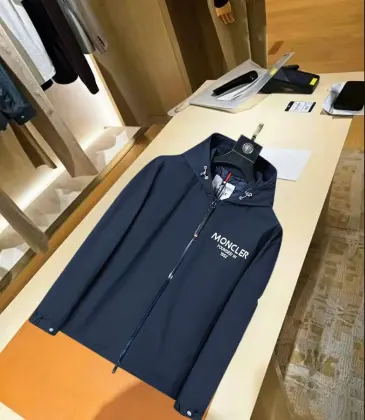 Moncler Printed‑Logo Hooded Full‑Zip Windbreaker Jacket, Navy #B68277 Moncler Printed‑Logo Hooded Full‑Zip Windbreaker Jacket, Navy #B68277