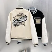 Off-White Black Wool White Sleeve Crocodile Embroidery Varsity Jacket #B68990 Off-White Black Wool White Sleeve Crocodile Embroidery Varsity Jacket #B68990